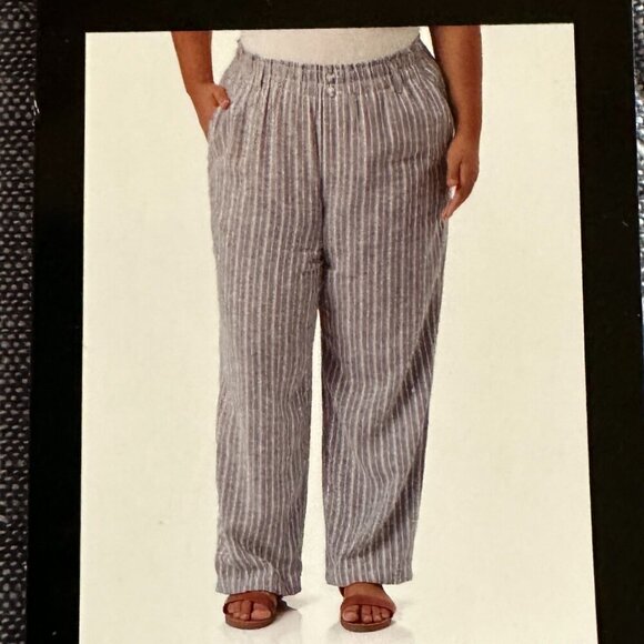 New Briggs Linen Blend Pant Women's Size L Blue Stripped Loose Fit Boho Beach - Picture 2 of 9